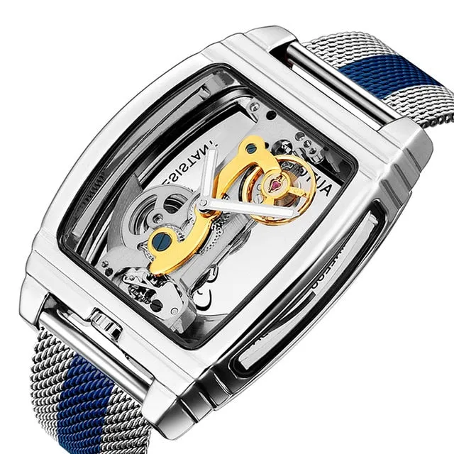 Transparent Automatic Mechanical Watch Men Steampunk Skeleton Luxury Gear Self Winding Leather Men's Clock Watches montre homme