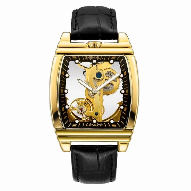 Transparent Automatic Mechanical Watch Men Steampunk Skeleton Luxury Gear Self Winding Leather Men's Clock Watches montre homme