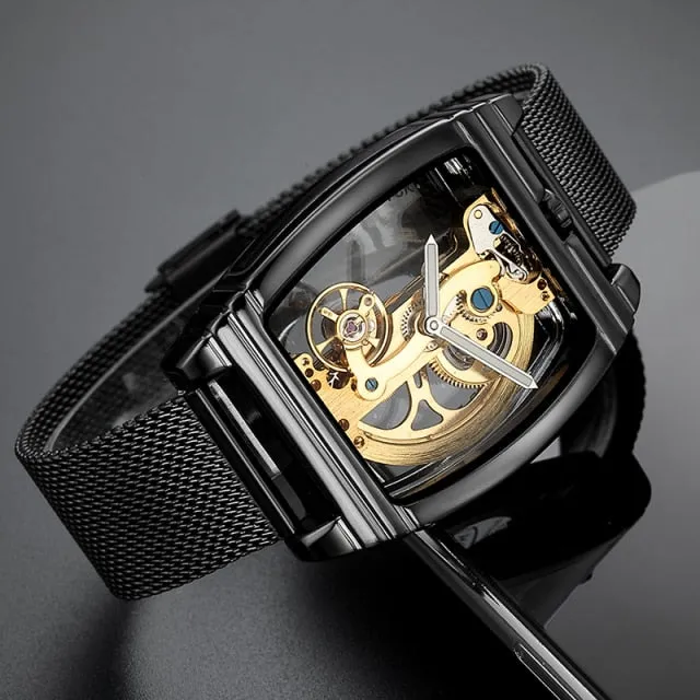 Transparent Automatic Mechanical Watch Men Steampunk Skeleton Luxury Gear Self Winding Leather Men's Clock Watches montre homme