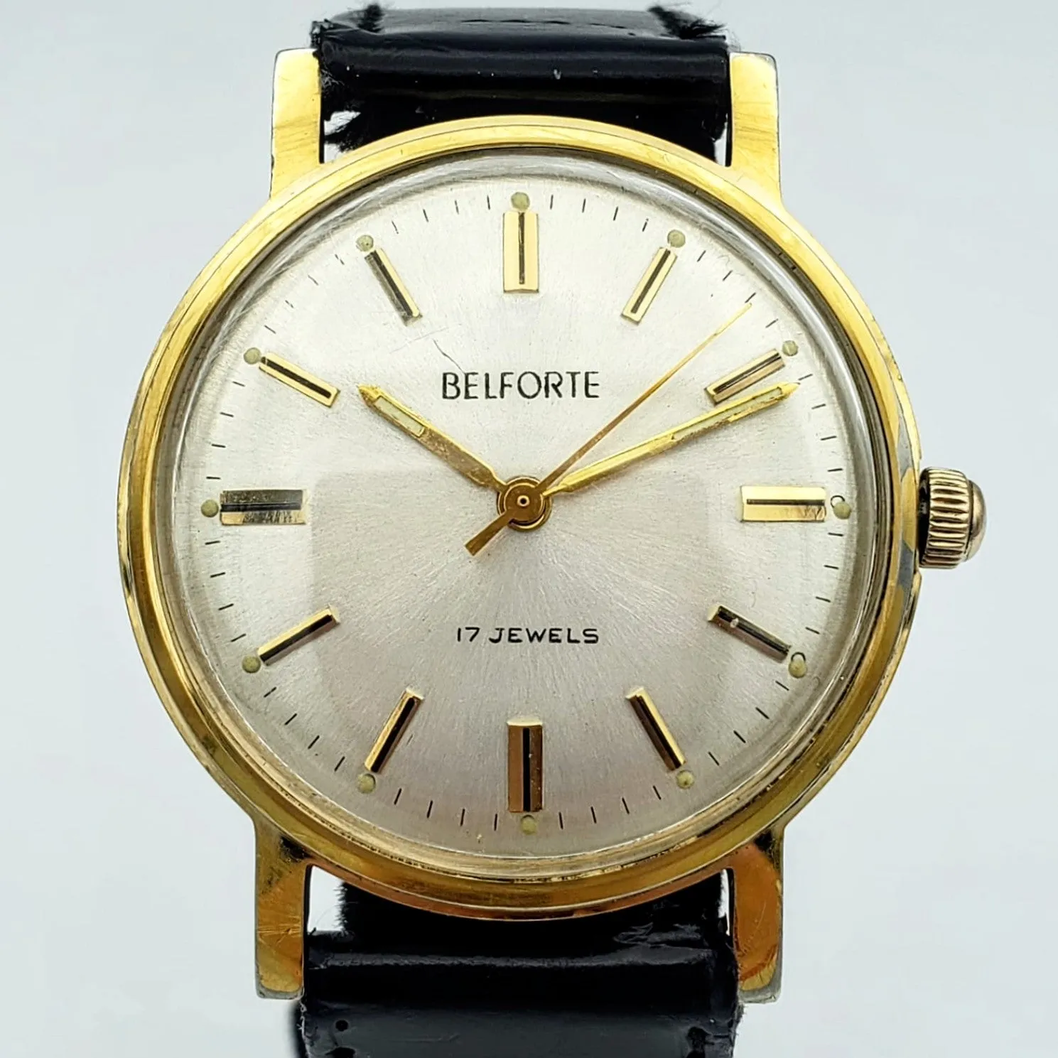 Vintage BELFORTE Wristwatch Luminous Indices and Hands Sunburst Dial 17 Jewels Watch