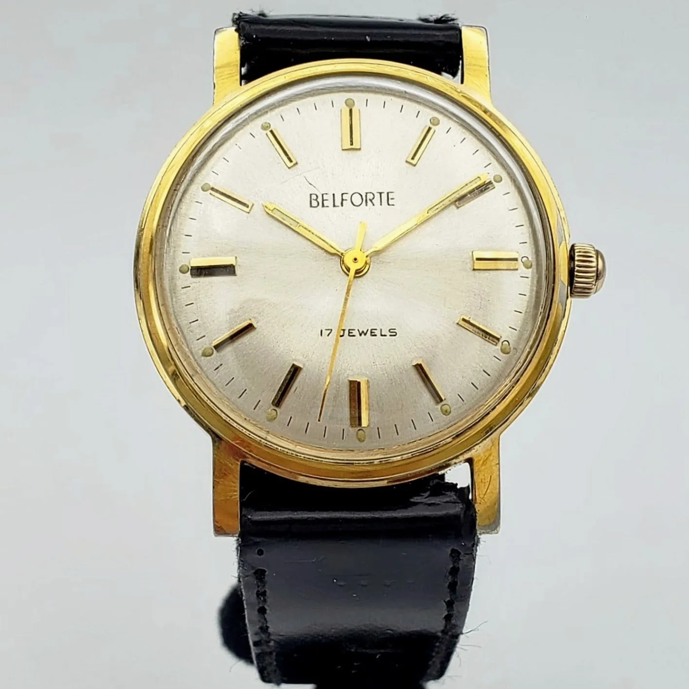 Vintage BELFORTE Wristwatch Luminous Indices and Hands Sunburst Dial 17 Jewels Watch