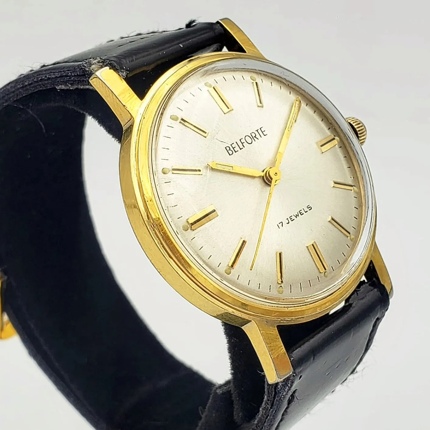 Vintage BELFORTE Wristwatch Luminous Indices and Hands Sunburst Dial 17 Jewels Watch