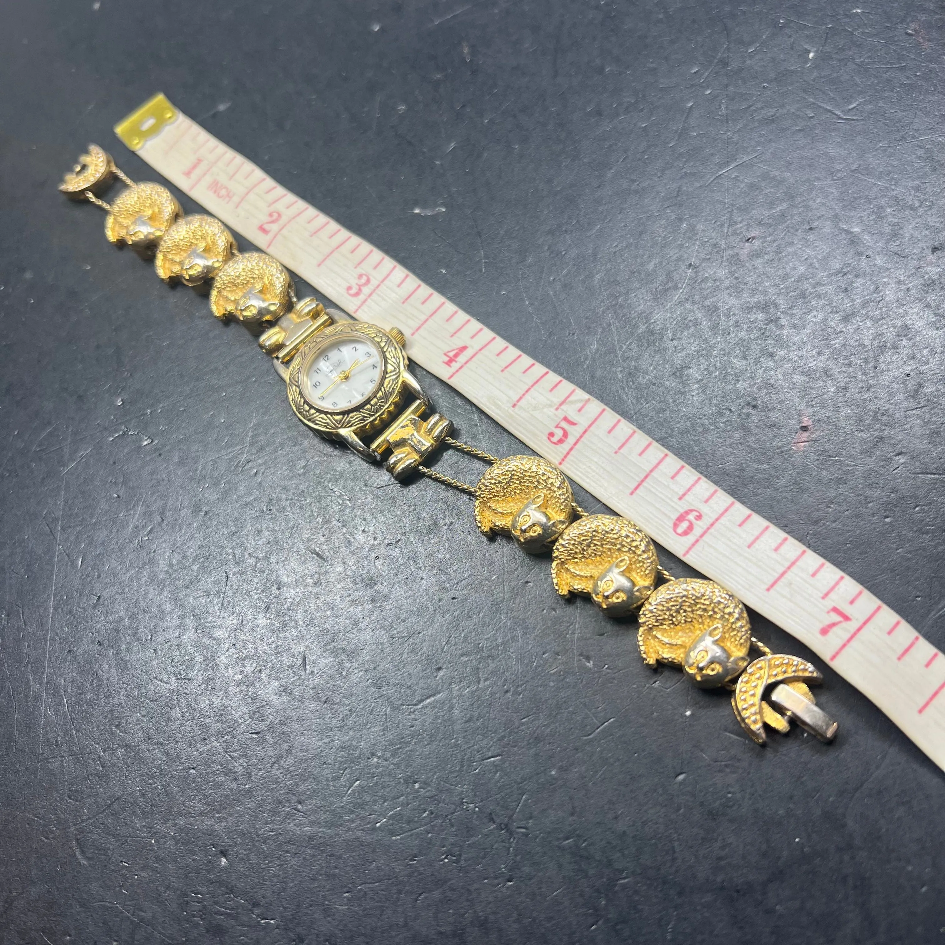 Vintage Gold Tone Cat Charm Watch 1990s Style Works w/ New Battery