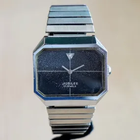 Vintage JUBILEE Watch 17 Jewels Diamond Dial S.S. Flex Bracelet Octagonal Case Wristwatch