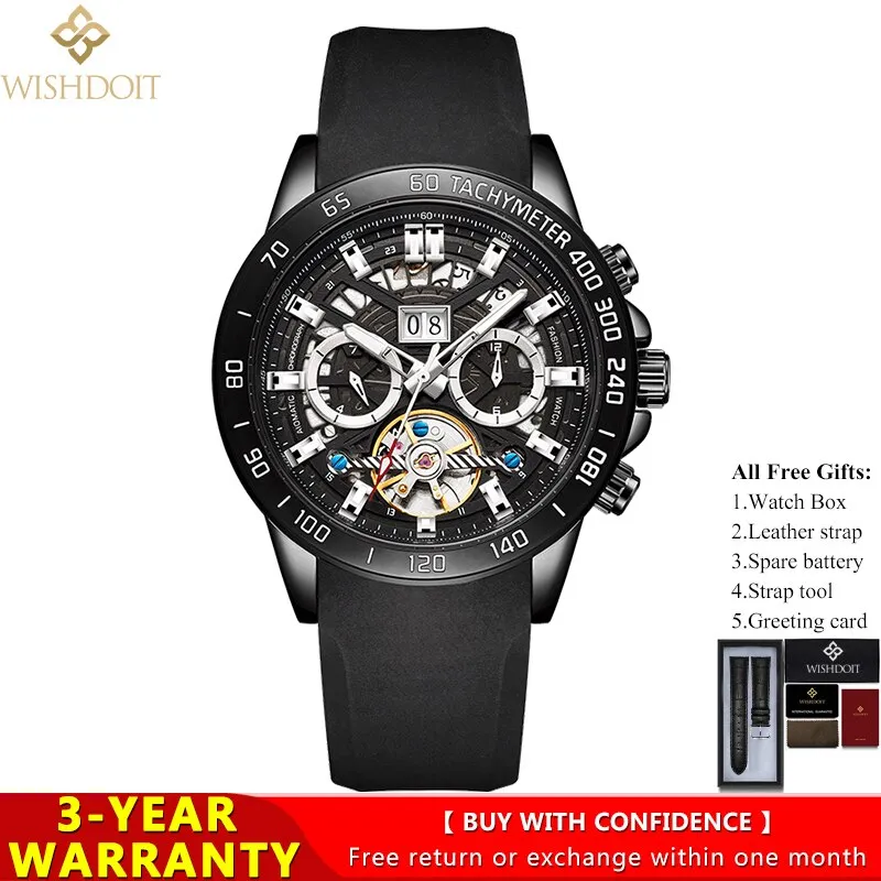 WISHDOIT Men&#39;s Watches Top Brand Leisure Sports Luxury Mechanical Watch Fashion Date Luminous Waterproof Clock Relógio masculino