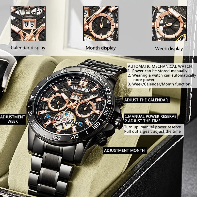 WISHDOIT Men&#39;s Watches Top Brand Leisure Sports Luxury Mechanical Watch Fashion Date Luminous Waterproof Clock Relógio masculino