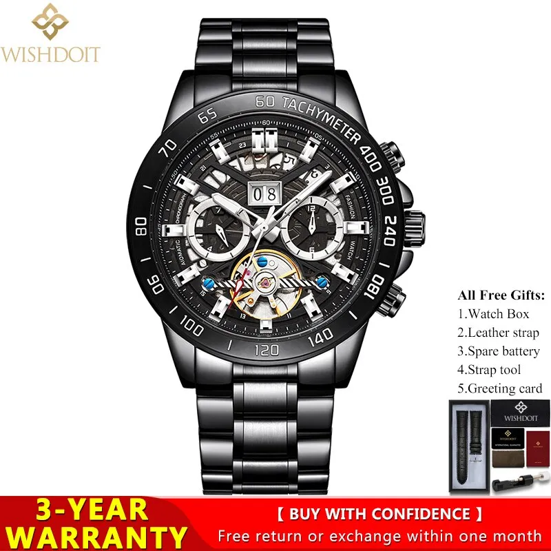 WISHDOIT Men&#39;s Watches Top Brand Leisure Sports Luxury Mechanical Watch Fashion Date Luminous Waterproof Clock Relógio masculino