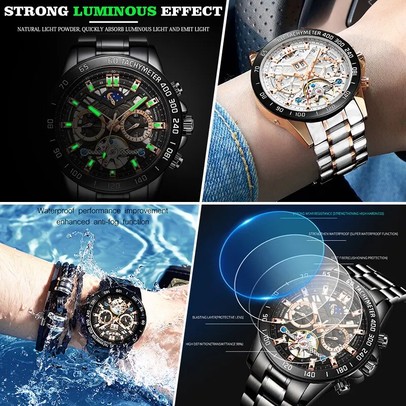 WISHDOIT Men&#39;s Watches Top Brand Leisure Sports Luxury Mechanical Watch Fashion Date Luminous Waterproof Clock Relógio masculino