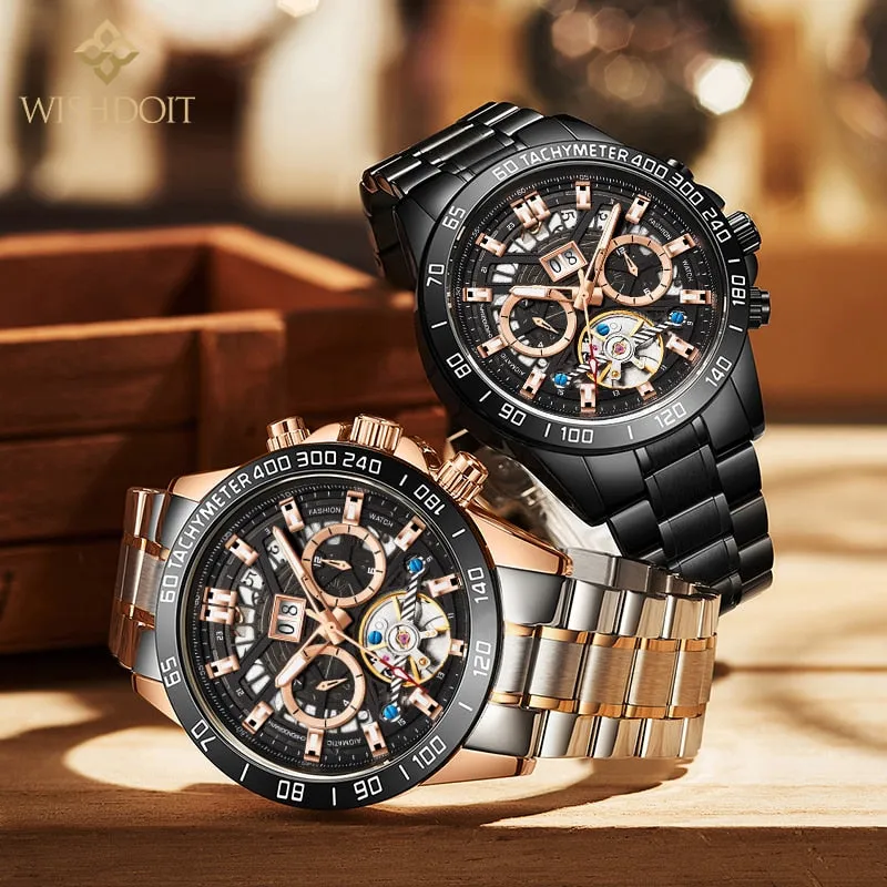 WISHDOIT Men&#39;s Watches Top Brand Leisure Sports Luxury Mechanical Watch Fashion Date Luminous Waterproof Clock Relógio masculino