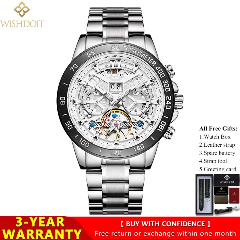 WISHDOIT Men&#39;s Watches Top Brand Leisure Sports Luxury Mechanical Watch Fashion Date Luminous Waterproof Clock Relógio masculino