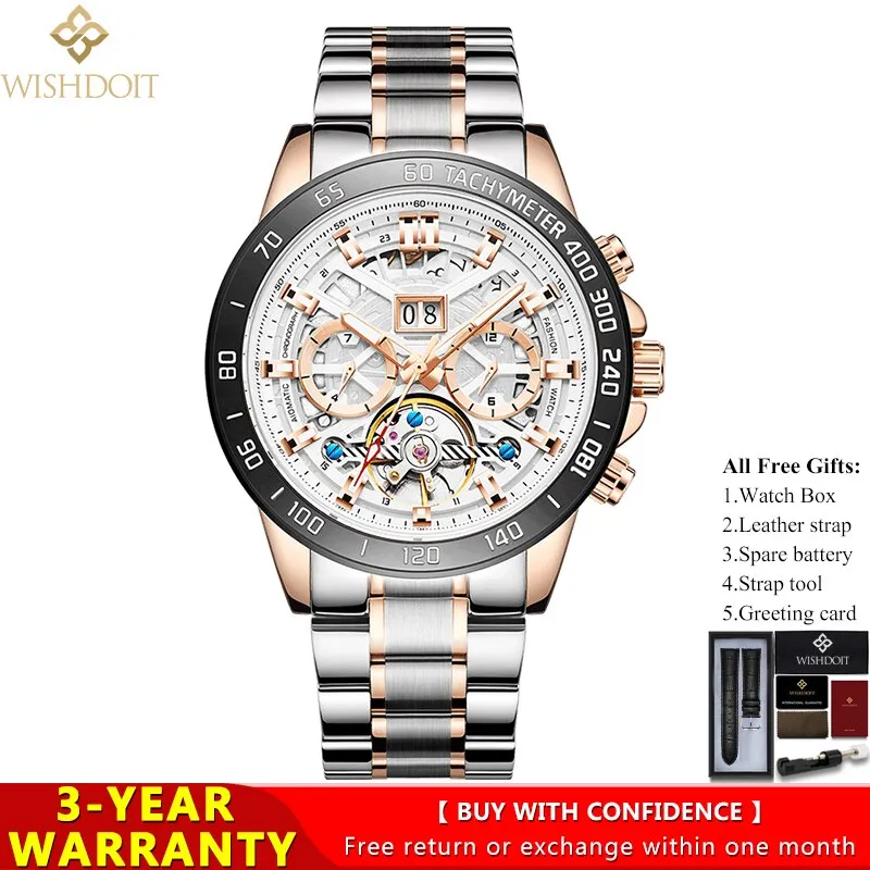 WISHDOIT Men&#39;s Watches Top Brand Leisure Sports Luxury Mechanical Watch Fashion Date Luminous Waterproof Clock Relógio masculino