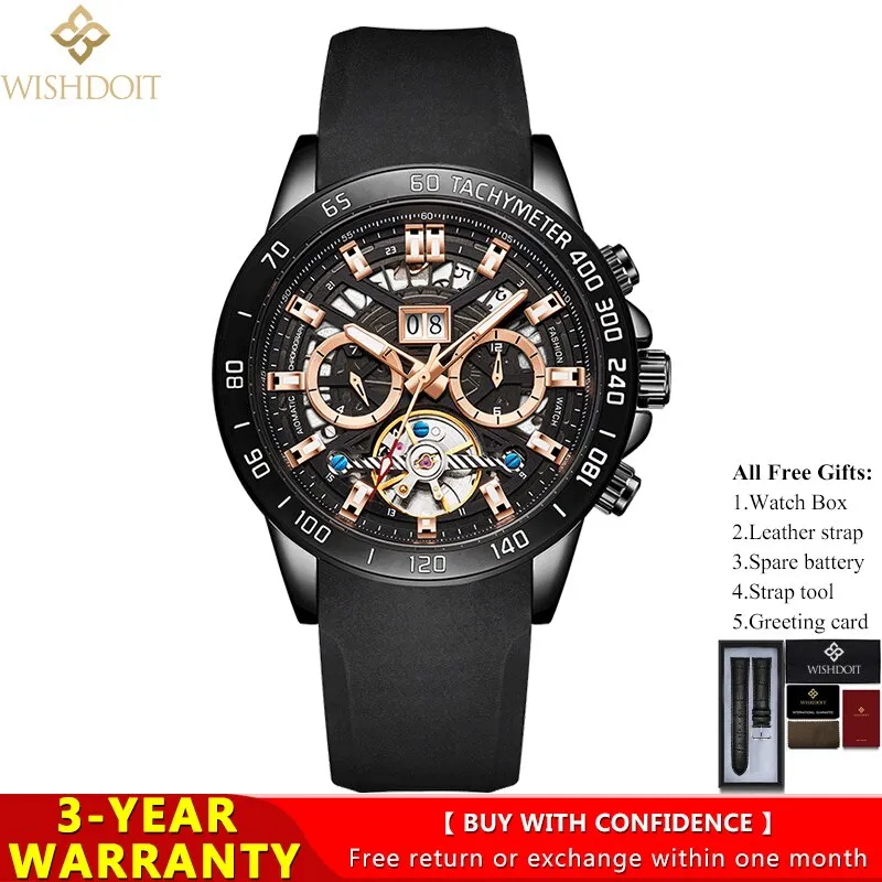 WISHDOIT Men&#39;s Watches Top Brand Leisure Sports Luxury Mechanical Watch Fashion Date Luminous Waterproof Clock Relógio masculino