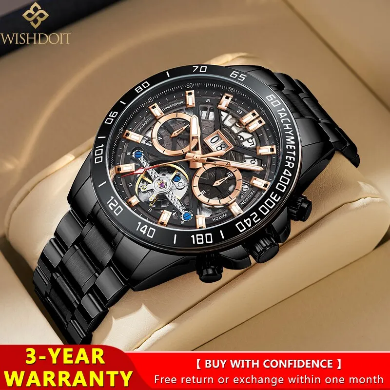 WISHDOIT Men&#39;s Watches Top Brand Leisure Sports Luxury Mechanical Watch Fashion Date Luminous Waterproof Clock Relógio masculino