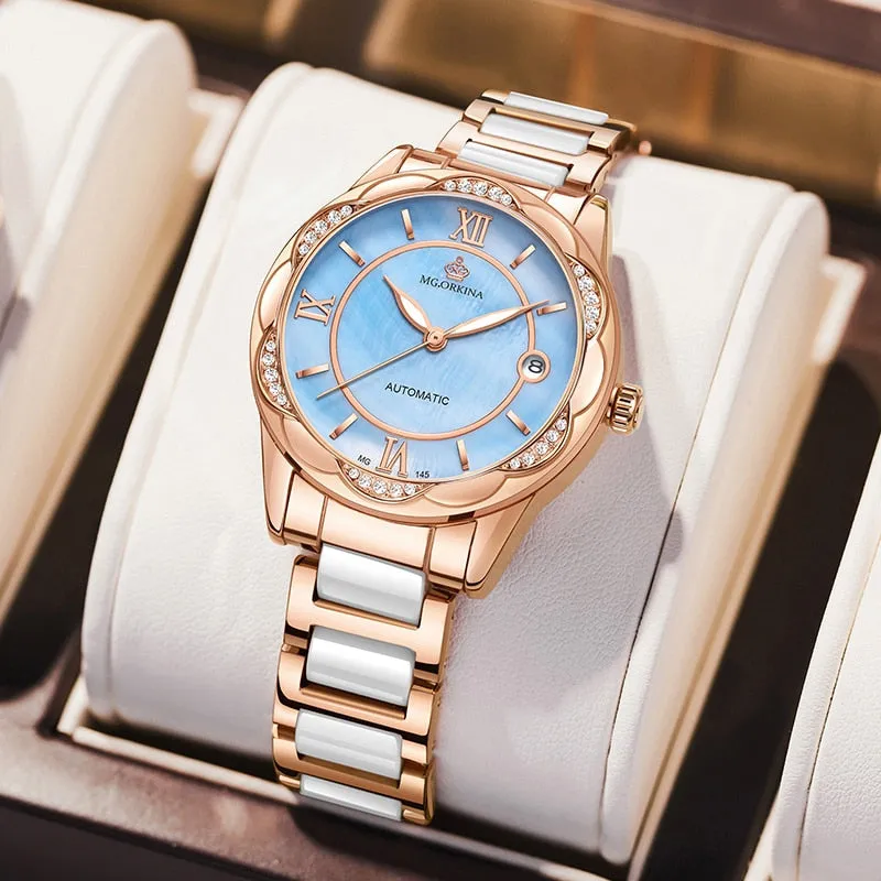 Women's Mechanical Stainless Steel Luminous Hands Bracelet Watch