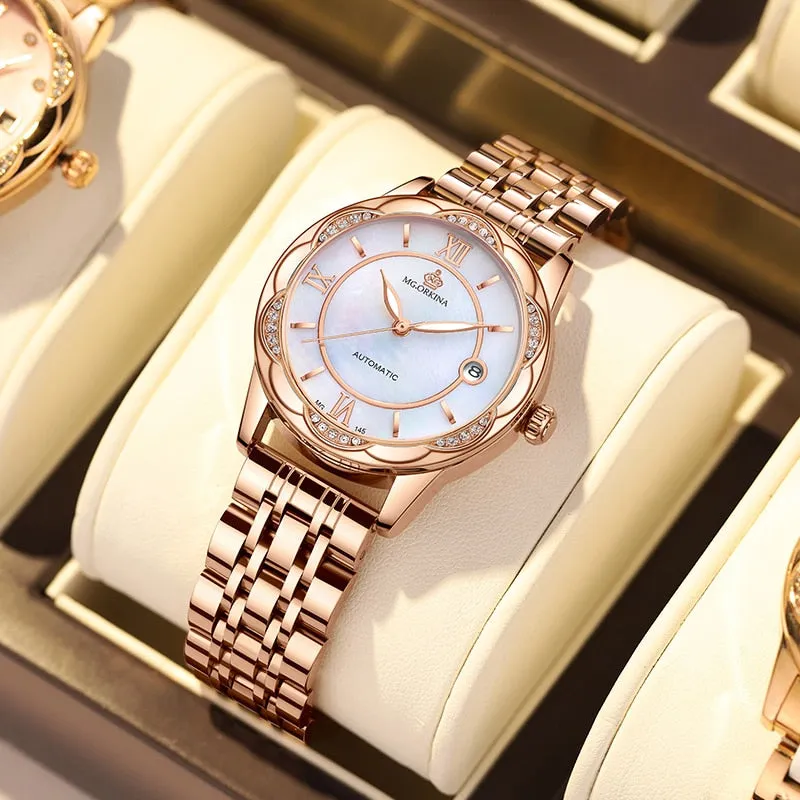 Women's Mechanical Stainless Steel Luminous Hands Bracelet Watch
