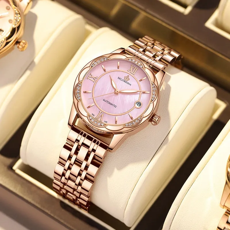Women's Mechanical Stainless Steel Luminous Hands Bracelet Watch