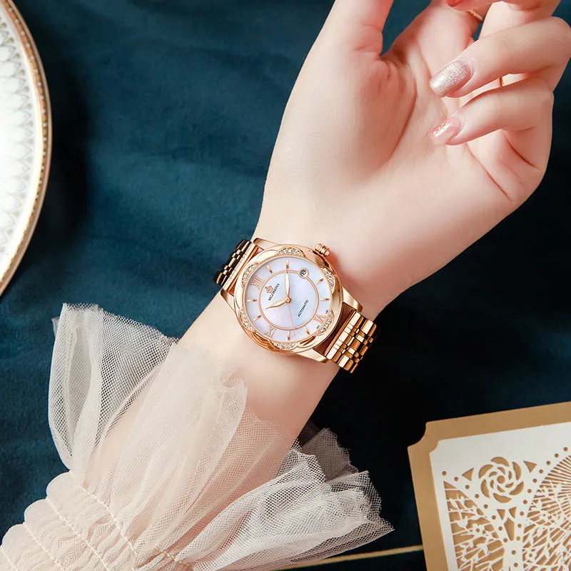 Women's Mechanical Stainless Steel Luminous Hands Bracelet Watch