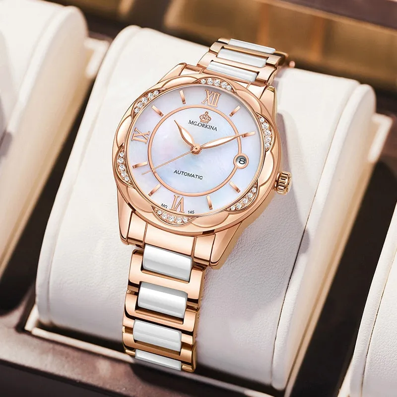 Women's Mechanical Stainless Steel Luminous Hands Bracelet Watch