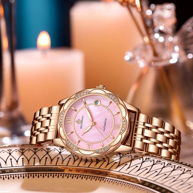 Women's Mechanical Stainless Steel Luminous Hands Bracelet Watch