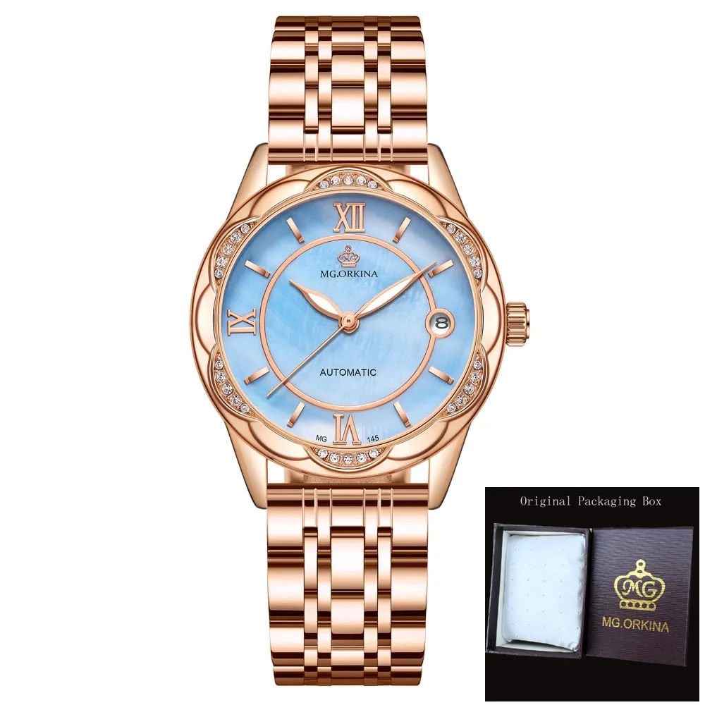 Women's Mechanical Stainless Steel Luminous Hands Bracelet Watch