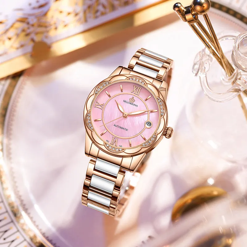 Women's Mechanical Stainless Steel Luminous Hands Bracelet Watch