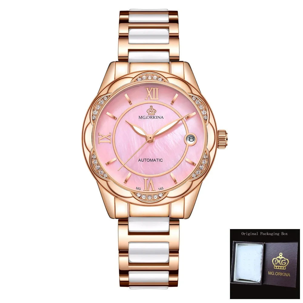 Women's Mechanical Stainless Steel Luminous Hands Bracelet Watch