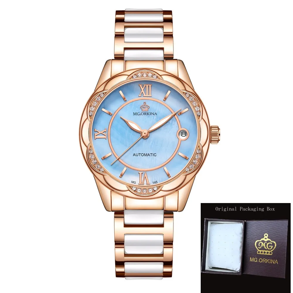 Women's Mechanical Stainless Steel Luminous Hands Bracelet Watch