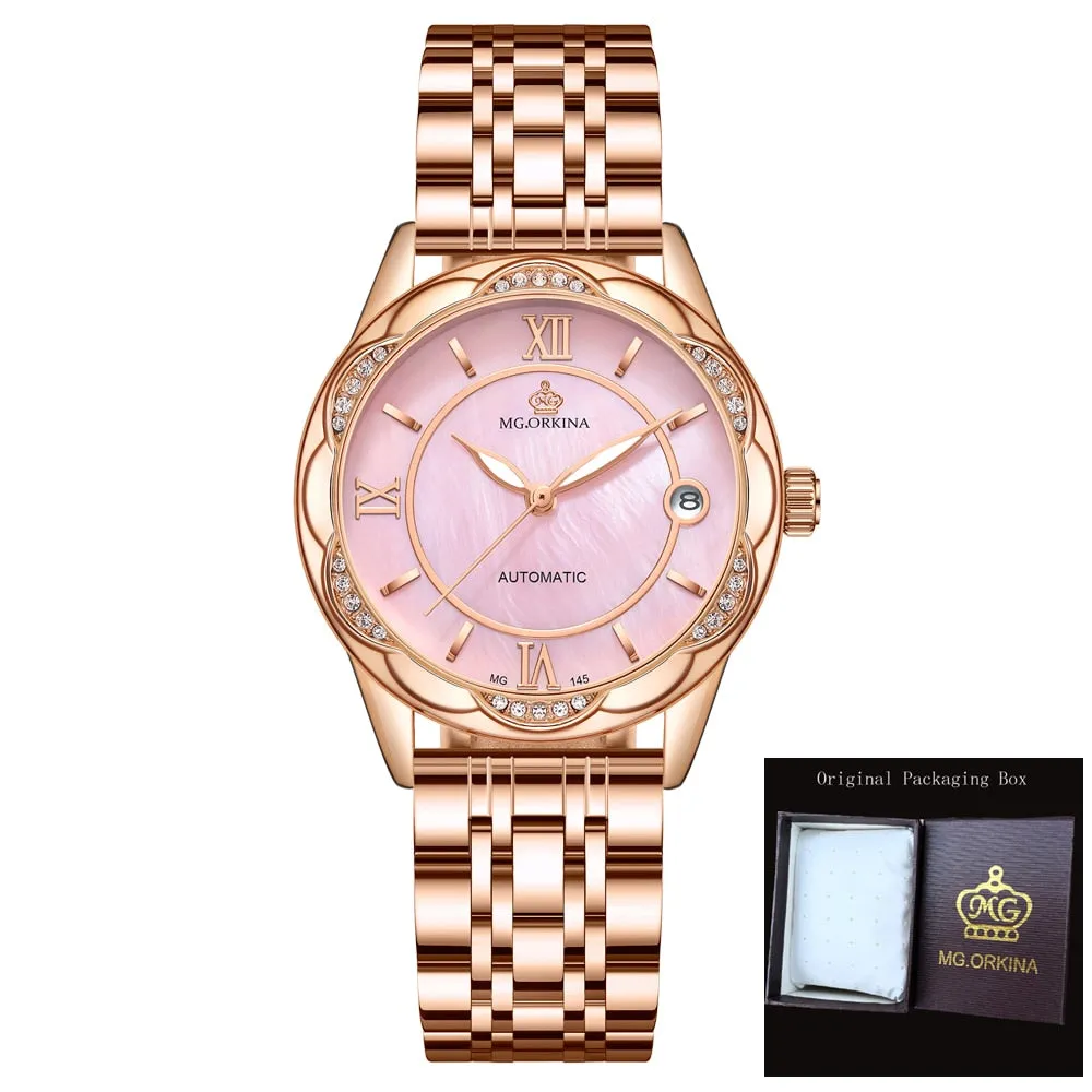 Women's Mechanical Stainless Steel Luminous Hands Bracelet Watch