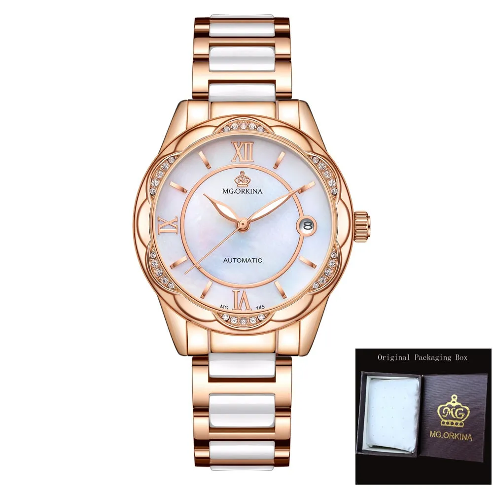 Women's Mechanical Stainless Steel Luminous Hands Bracelet Watch