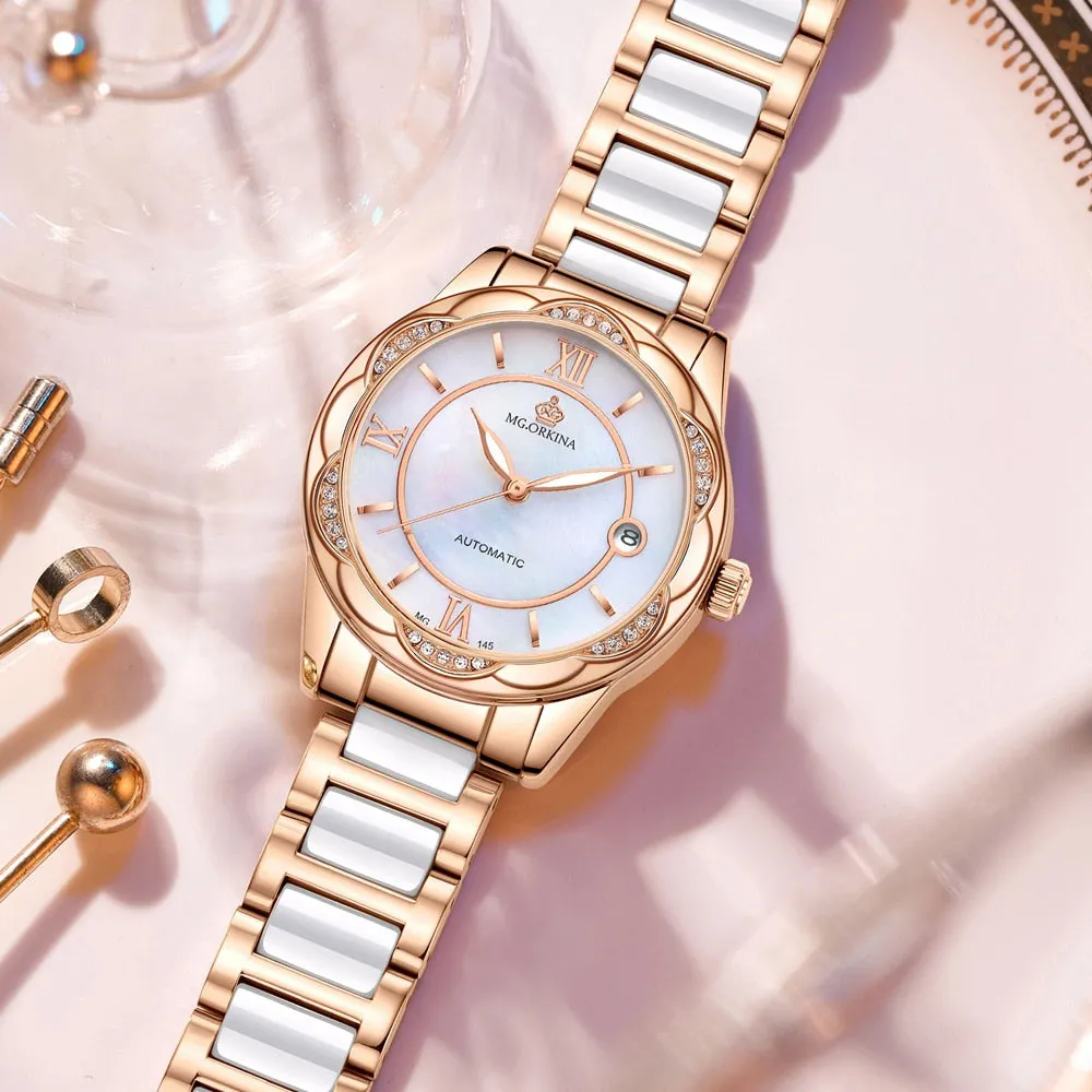 Women's Mechanical Stainless Steel Luminous Hands Bracelet Watch