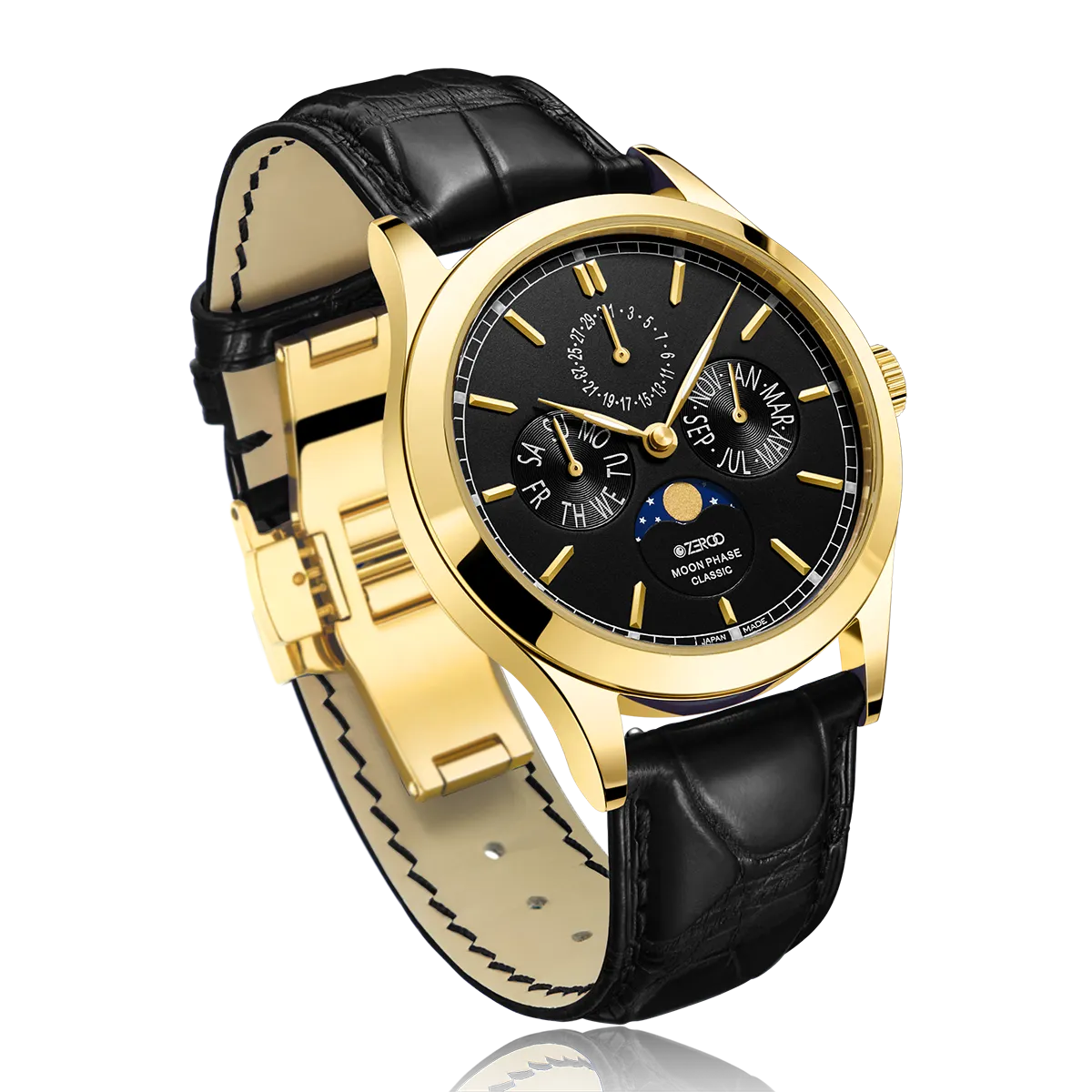 ZEROO C1 CLASSIC MOON PHASEQUARTZ WATCH FOR GENTS - ZC001GBK