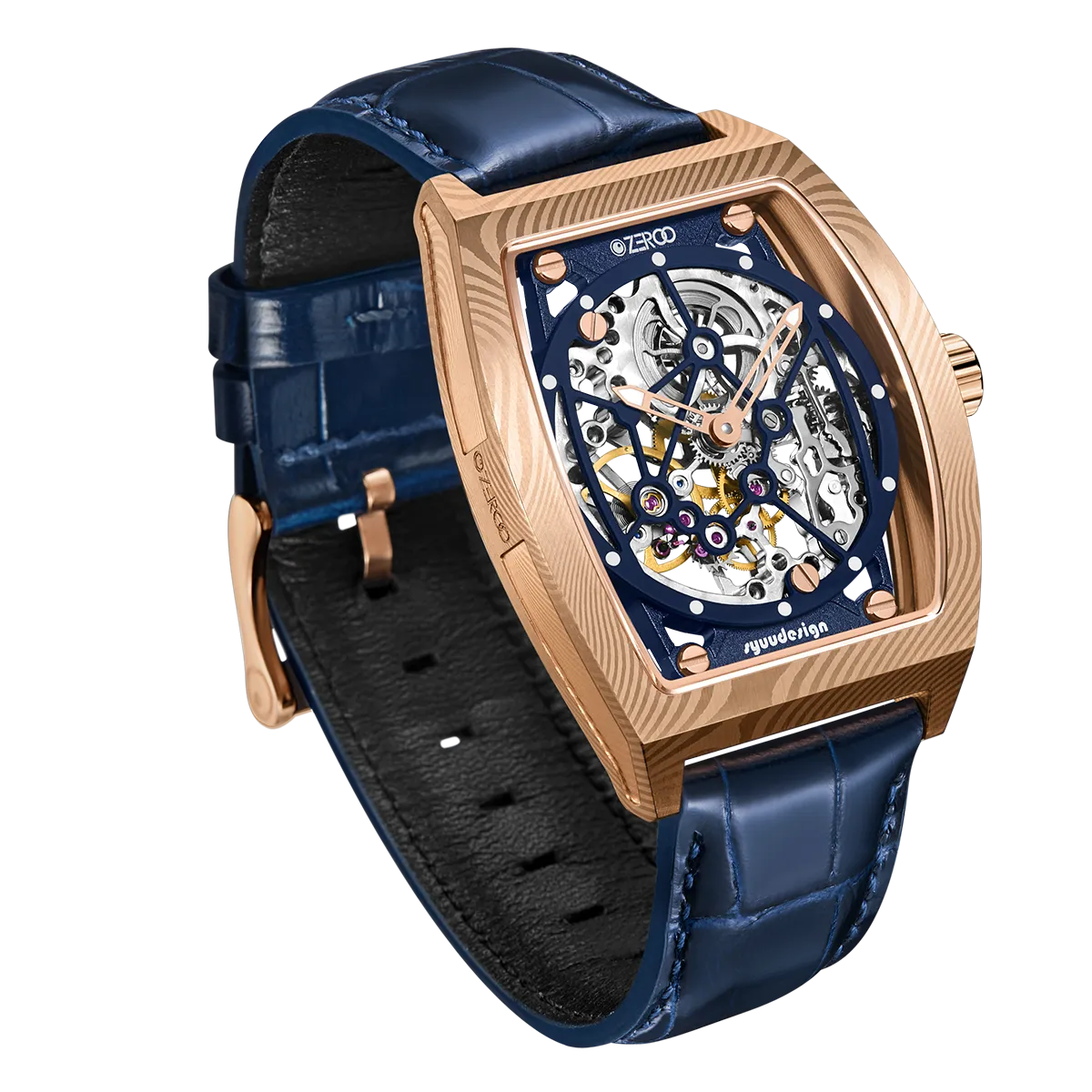ZEROO M1D Damascus Steel THE AURIGA SKELETON MECHANICALAUTOMATIC WATCH FOR GENTS - ZM001DRBL