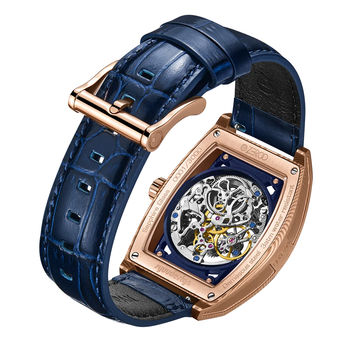 ZEROO M1D Damascus Steel THE AURIGA SKELETON MECHANICALAUTOMATIC WATCH FOR GENTS - ZM001DRBL