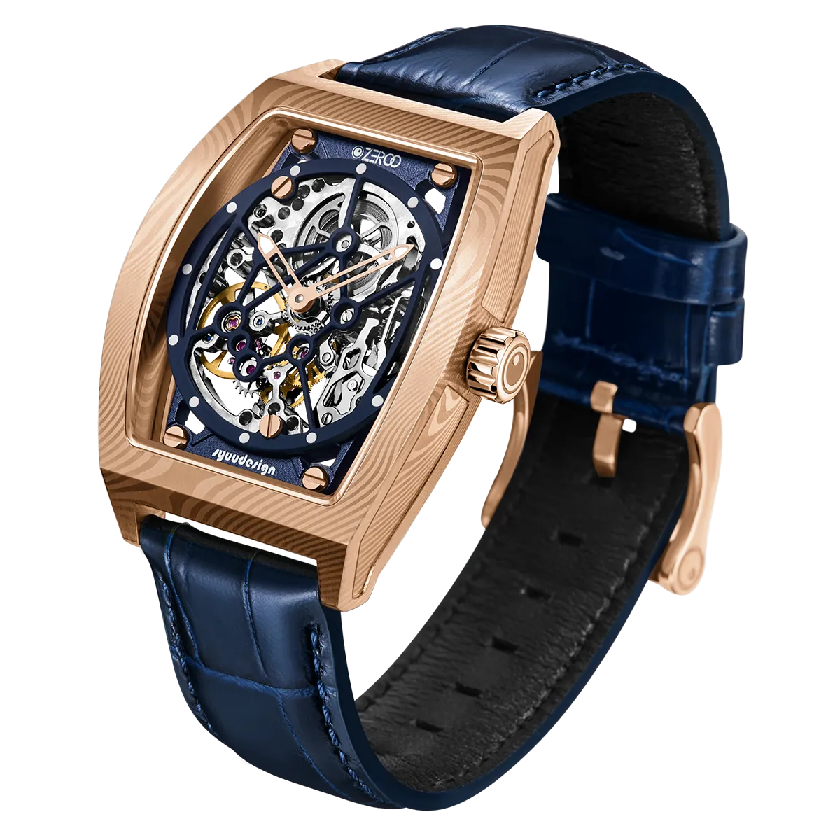 ZEROO M1D Damascus Steel THE AURIGA SKELETON MECHANICALAUTOMATIC WATCH FOR GENTS - ZM001DRBL